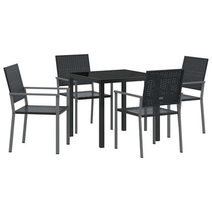 Tuin eettafelset 5 pcs Zwart PE Rattan