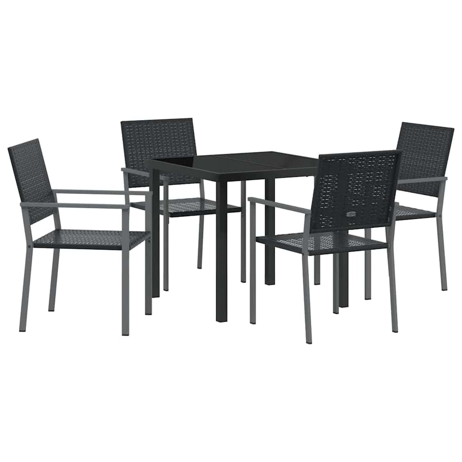 Tuin eettafelset 5 pcs Zwart PE Rattan