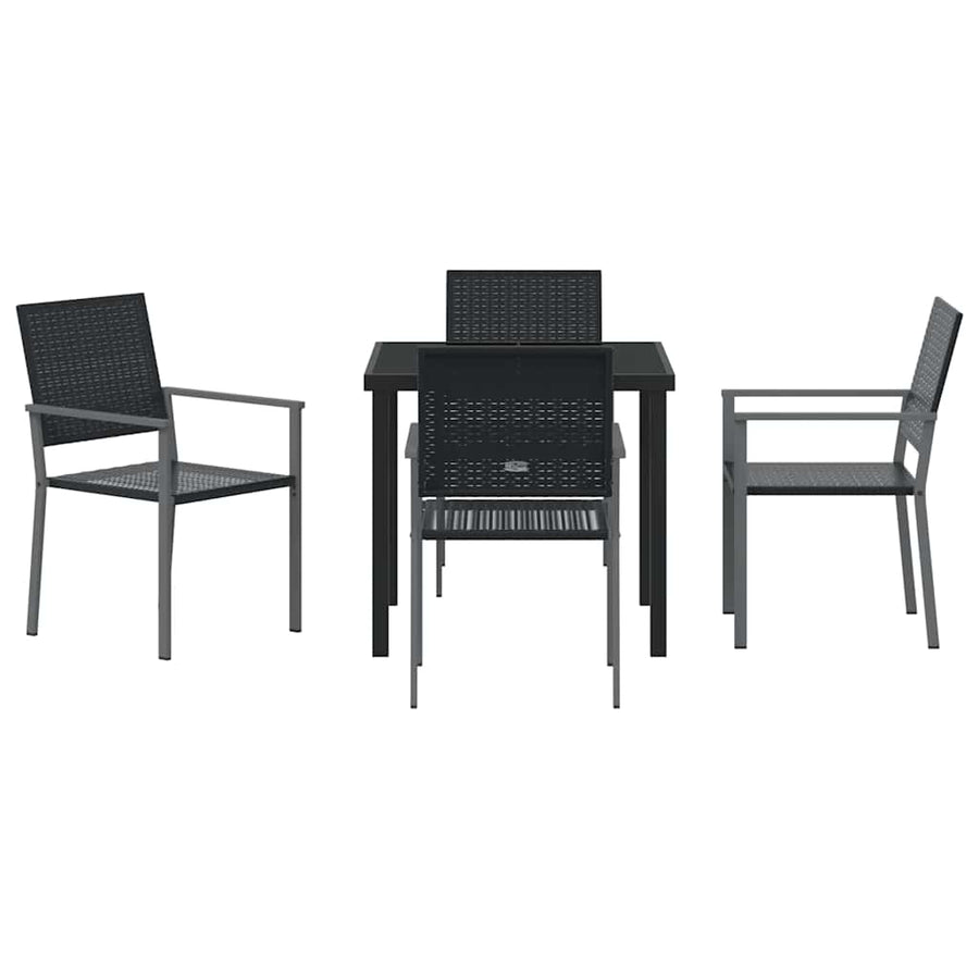 Tuin eettafelset 5 pcs Zwart PE Rattan