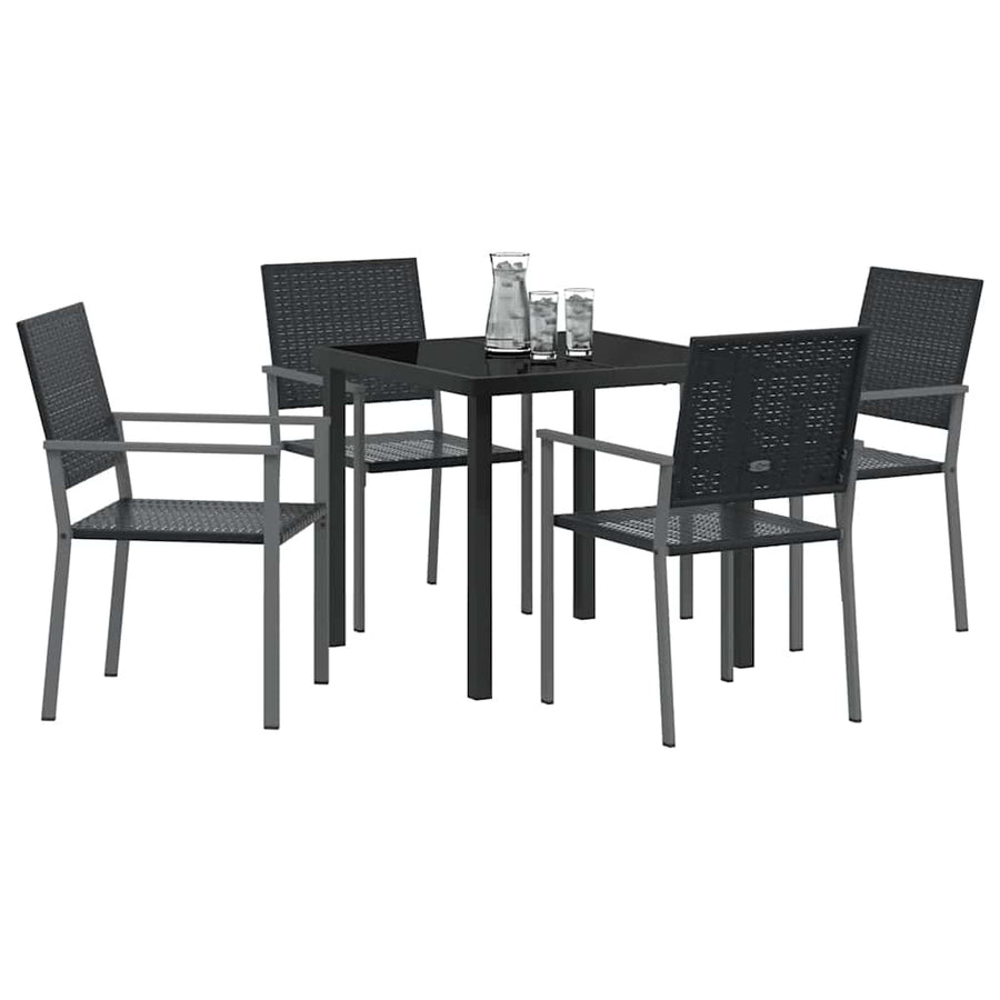 Tuin eettafelset 5 pcs Zwart PE Rattan