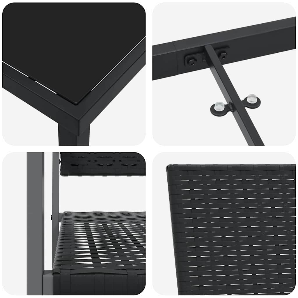 Tuin eettafelset 7 pcs Zwart PE Rattan
