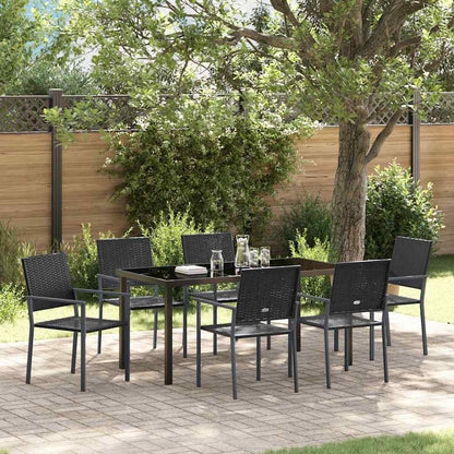 Tuin eettafelset 7 pcs Zwart PE Rattan