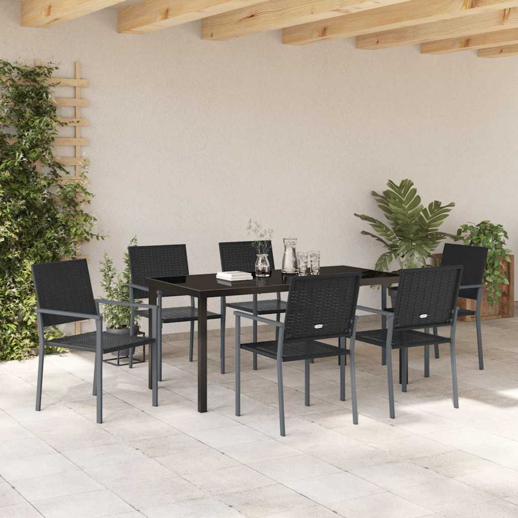 Tuin eettafelset 7 pcs Zwart PE Rattan