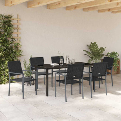 Tuin eettafelset 7 pcs Zwart PE Rattan