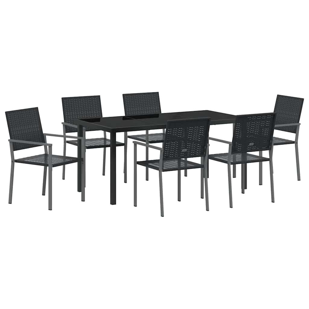 Tuin eettafelset 7 pcs Zwart PE Rattan