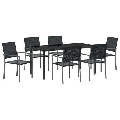 Tuin eettafelset 7 pcs Zwart PE Rattan
