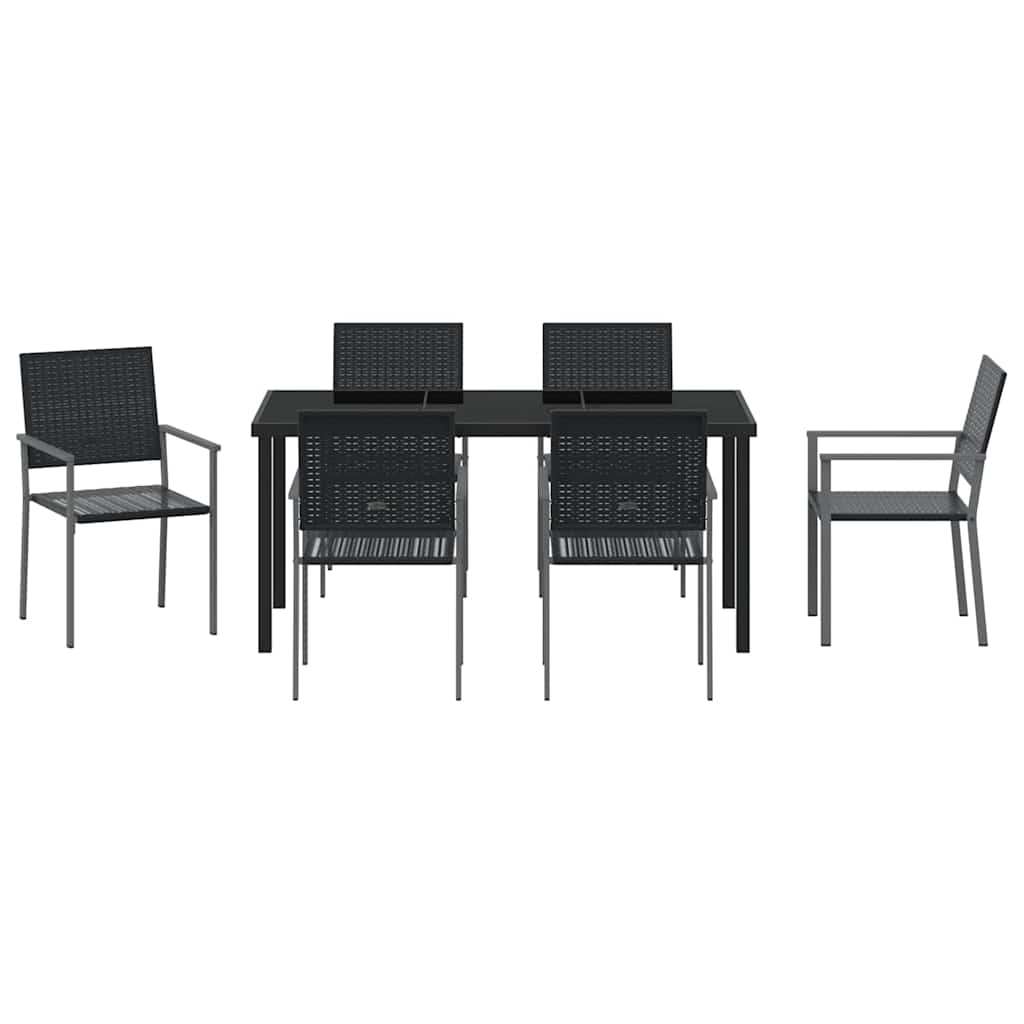 Tuin eettafelset 7 pcs Zwart PE Rattan