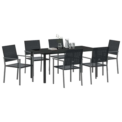 Tuin eettafelset 7 pcs Zwart PE Rattan