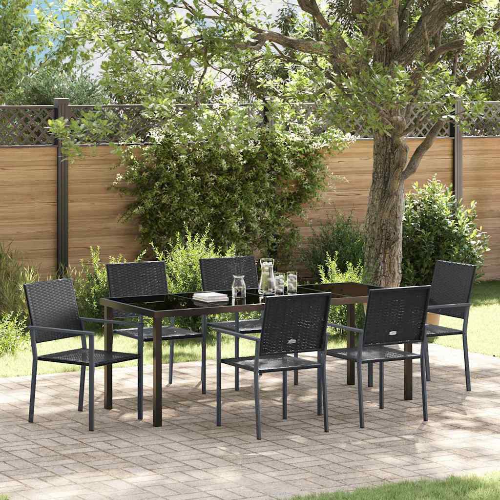Tuin eettafelset 7 pcs Zwart PE Rattan