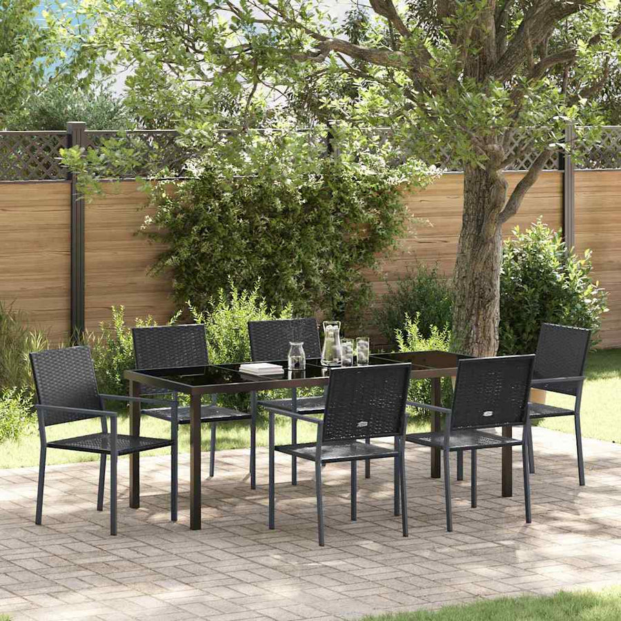 Tuin eettafelset 7 pcs Zwart PE Rattan