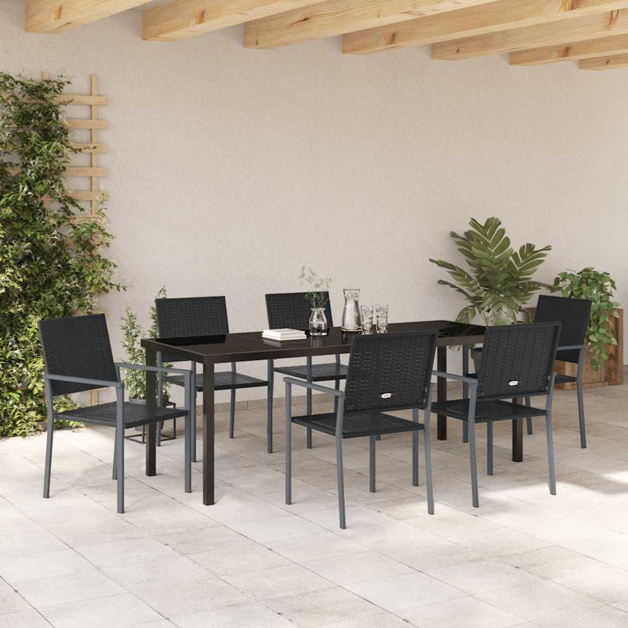 Tuin eettafelset 7 pcs Zwart PE Rattan