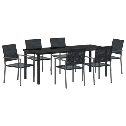 Tuin eettafelset 7 pcs Zwart PE Rattan