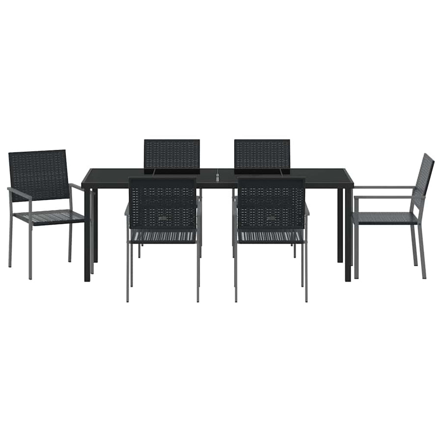 Tuin eettafelset 7 pcs Zwart PE Rattan