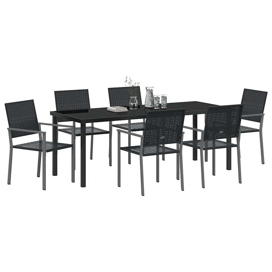 Tuin eettafelset 7 pcs Zwart PE Rattan