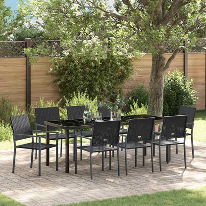 Tuin eettafelset 9 pcs Zwart PE Rattan
