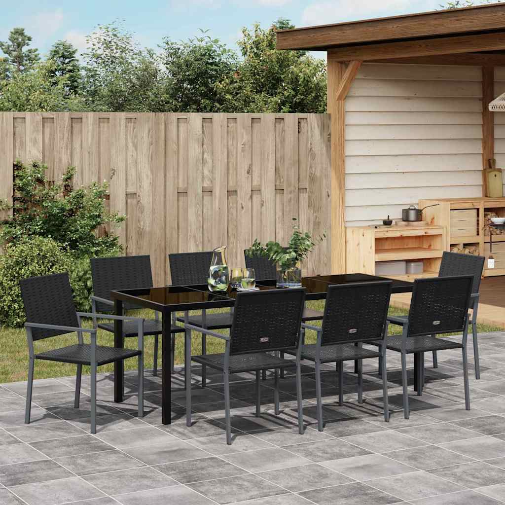 Tuin eettafelset 9 pcs Zwart PE Rattan