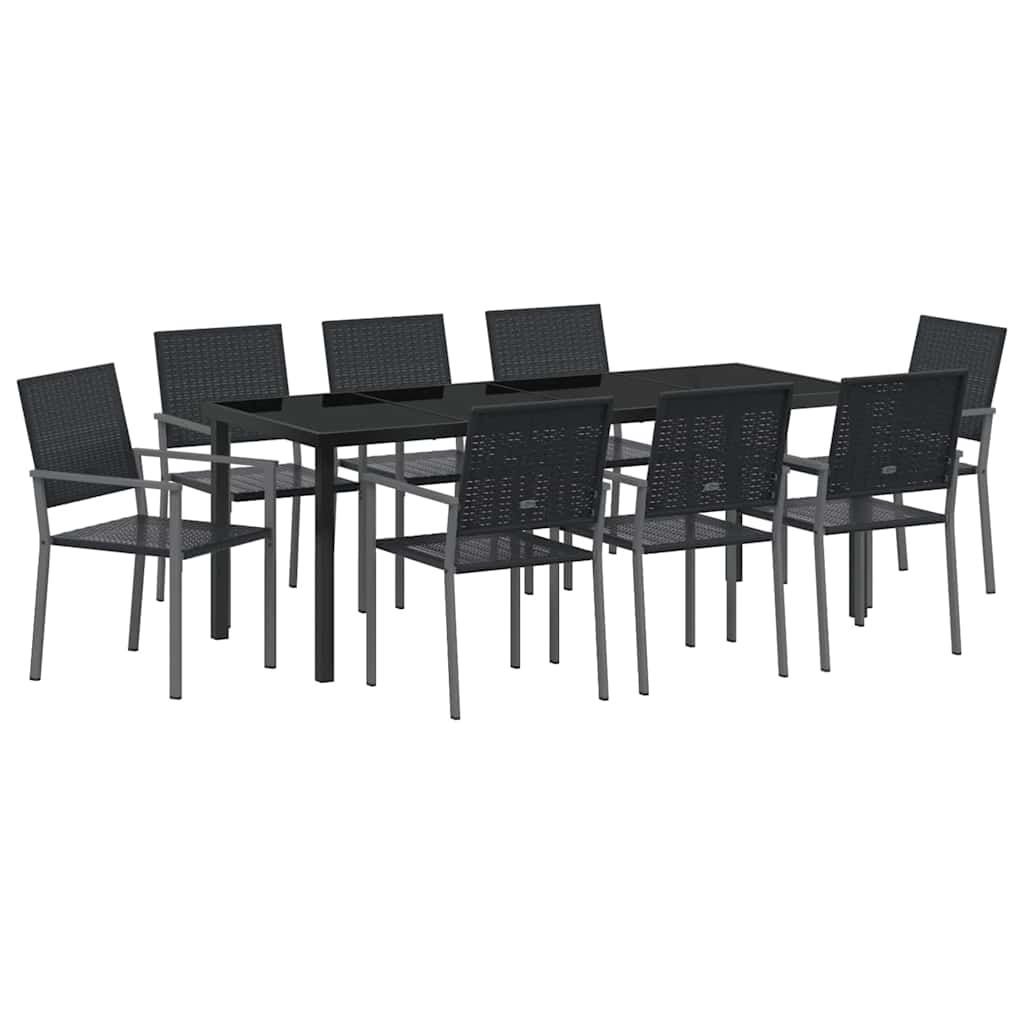 Tuin eettafelset 9 pcs Zwart PE Rattan