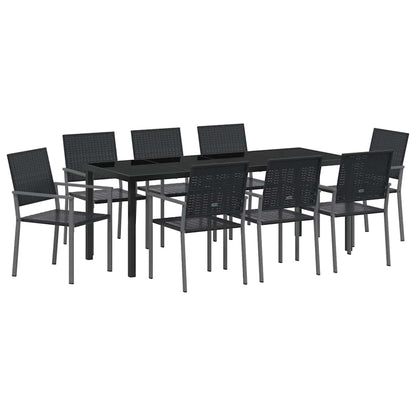 Tuin eettafelset 9 pcs Zwart PE Rattan