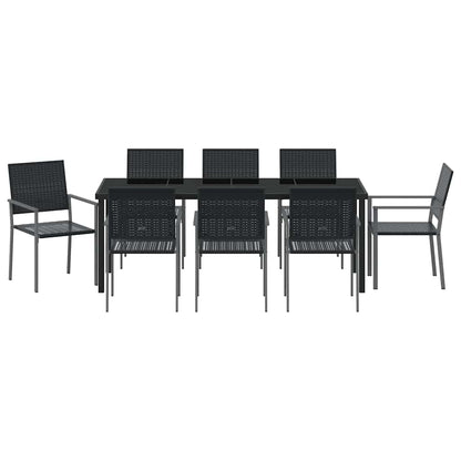 Tuin eettafelset 9 pcs Zwart PE Rattan