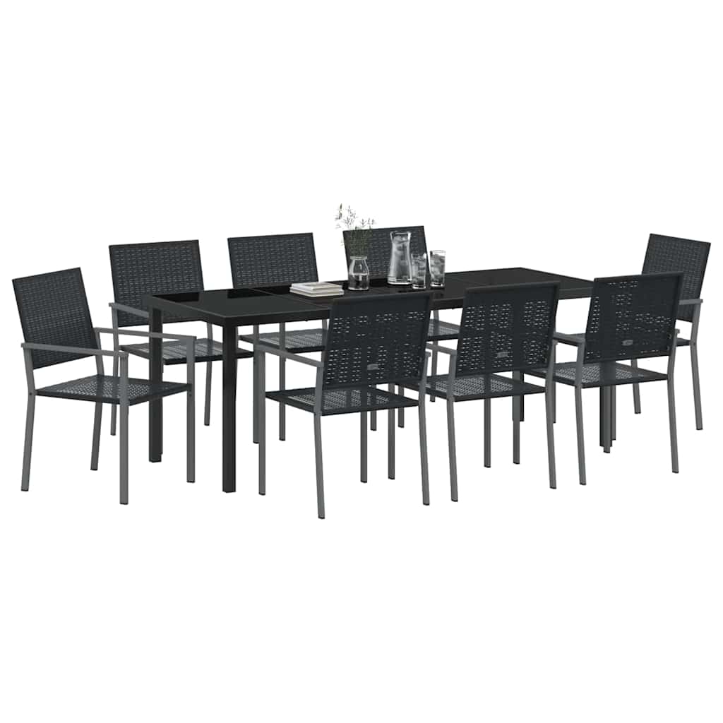 Tuin eettafelset 9 pcs Zwart PE Rattan