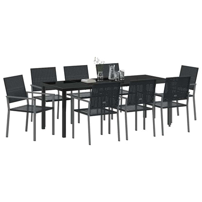 Tuin eettafelset 9 pcs Zwart PE Rattan