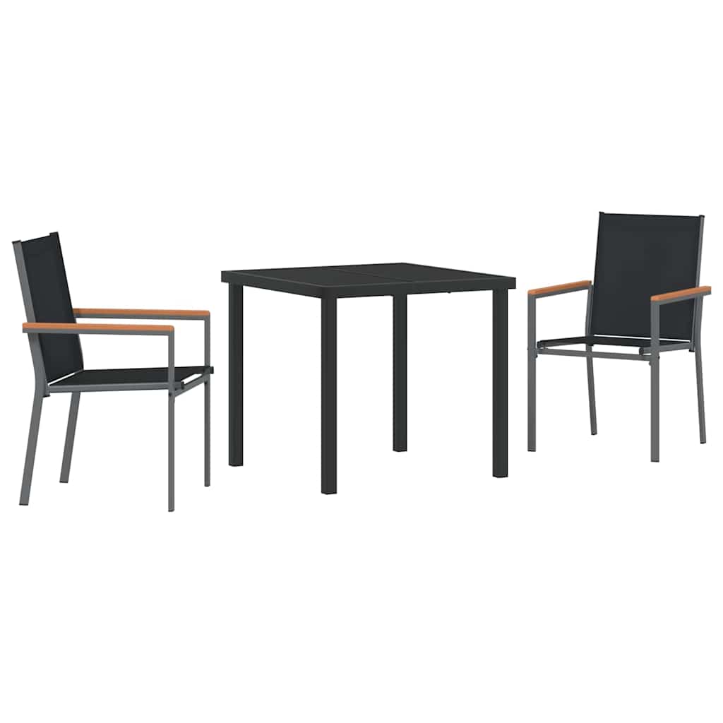 Tuin eettafelset 3 pcs Zwart Poedercoating staal