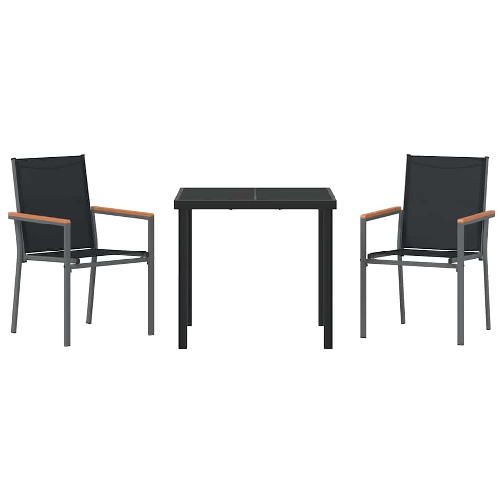 Tuin eettafelset 3 pcs Zwart Poedercoating staal