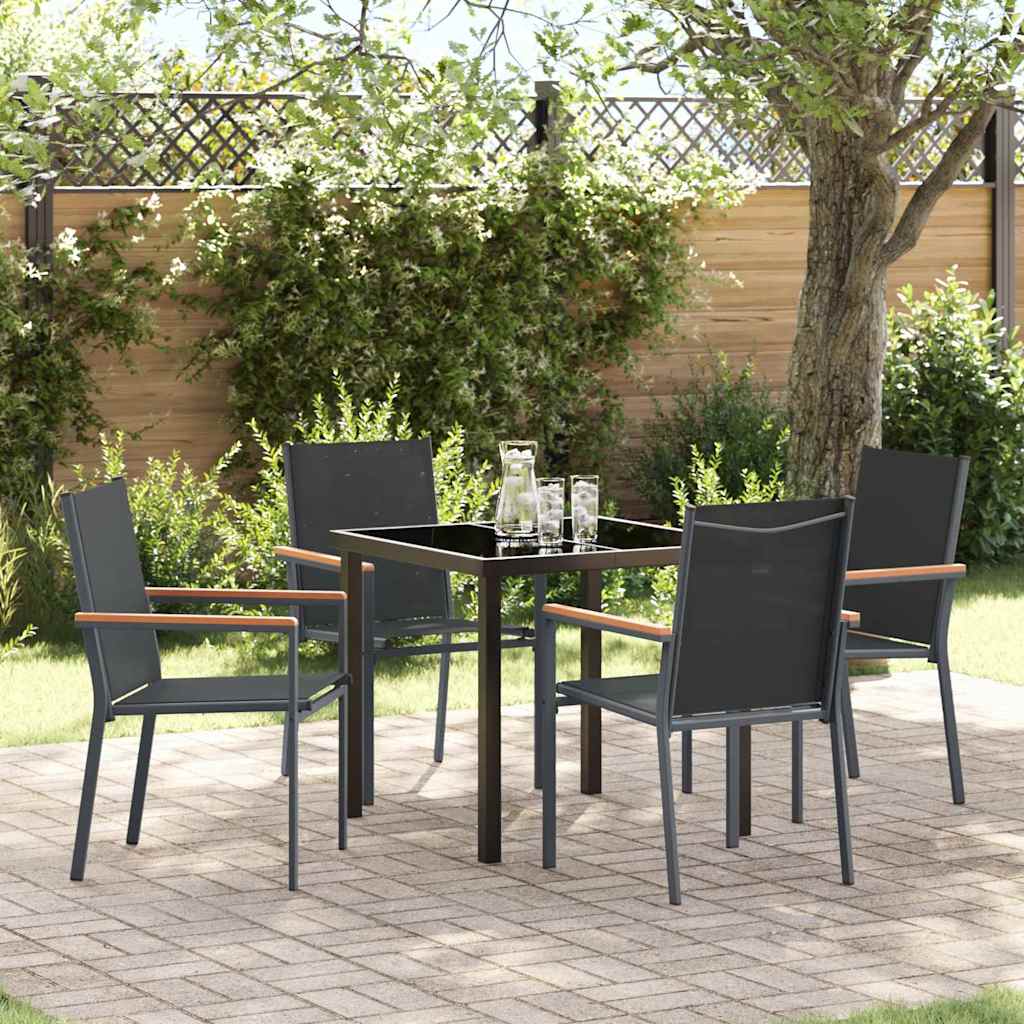 Tuin eettafelset 5 pcs Zwart Poedercoating staal