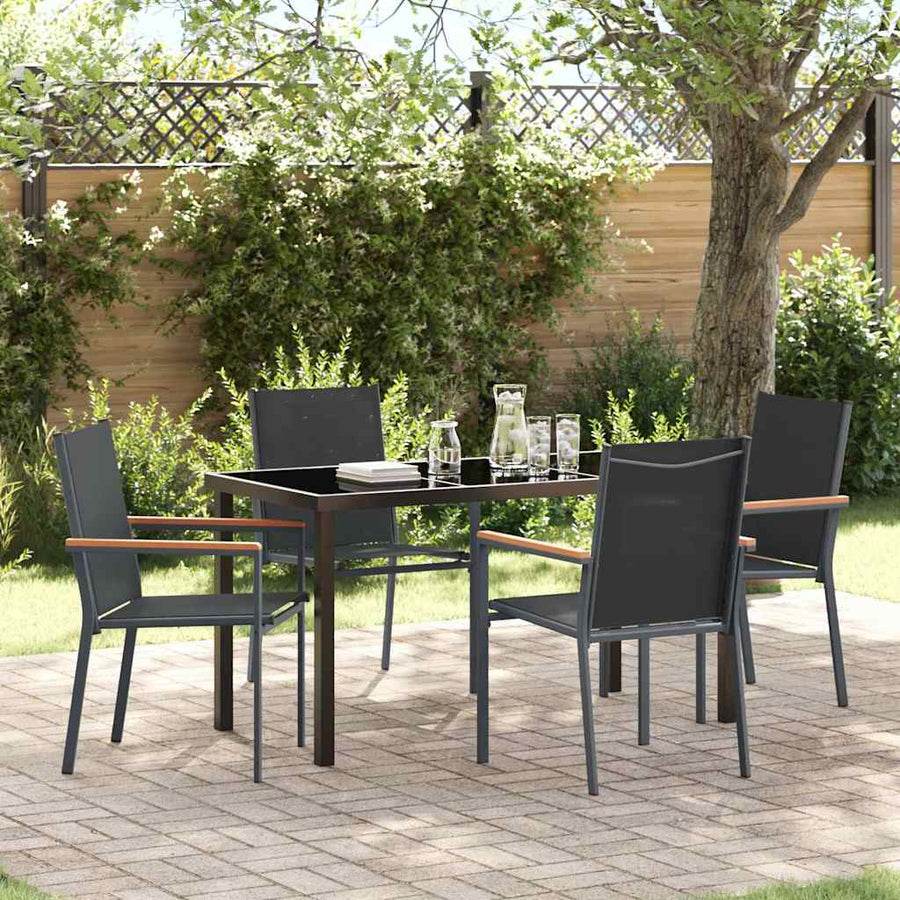 Tuin eettafelset 5 pcs Zwart Poedercoating staal