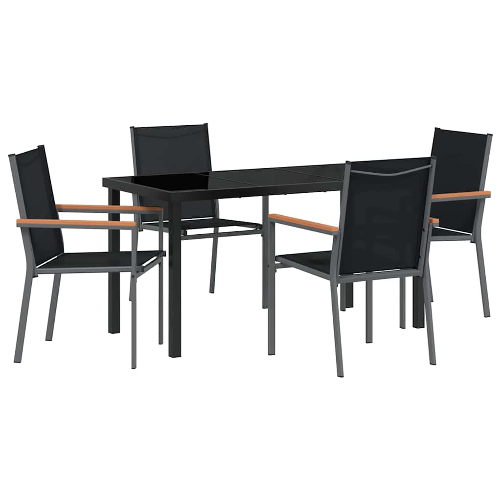 Tuin eettafelset 5 pcs Zwart Poedercoating staal
