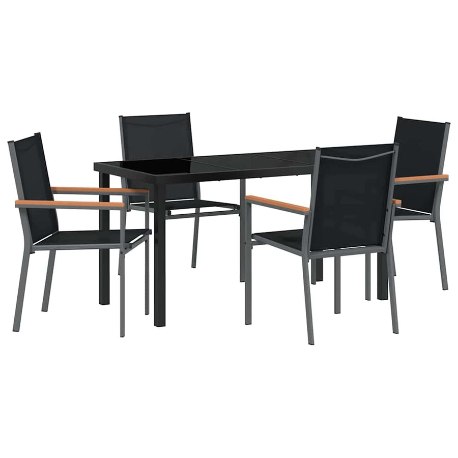 Tuin eettafelset 5 pcs Zwart Poedercoating staal