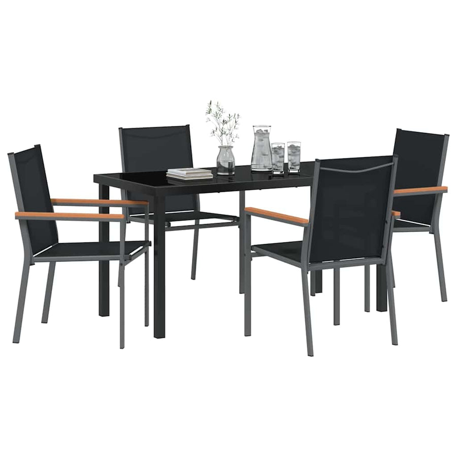 Tuin eettafelset 5 pcs Zwart Poedercoating staal