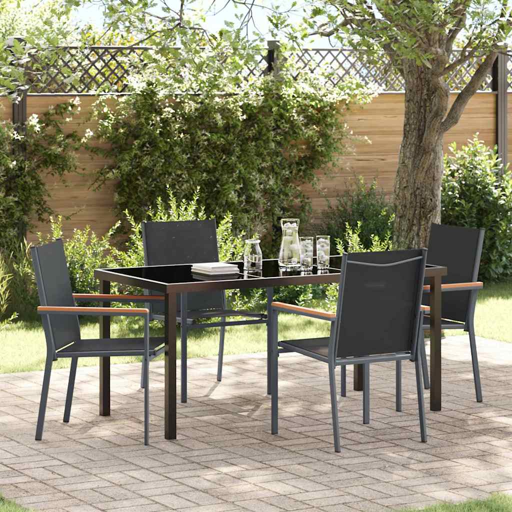 Tuin eettafelset 5 pcs Zwart Poedercoating staal