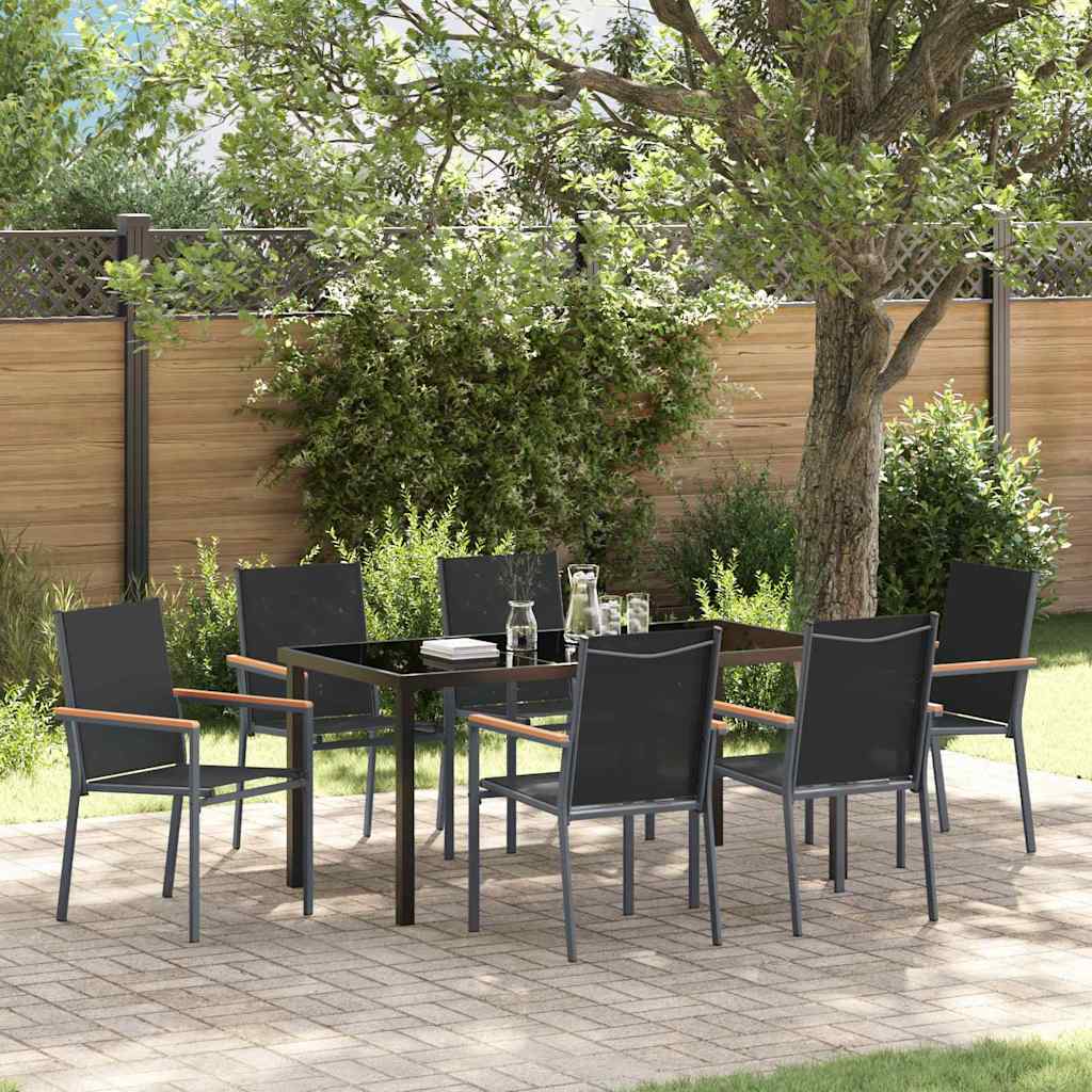 Tuin eettafelset 7 pcs Zwart Poedercoating staal