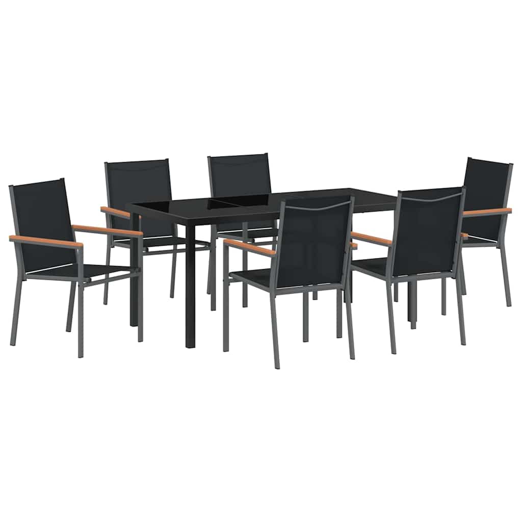 Tuin eettafelset 7 pcs Zwart Poedercoating staal