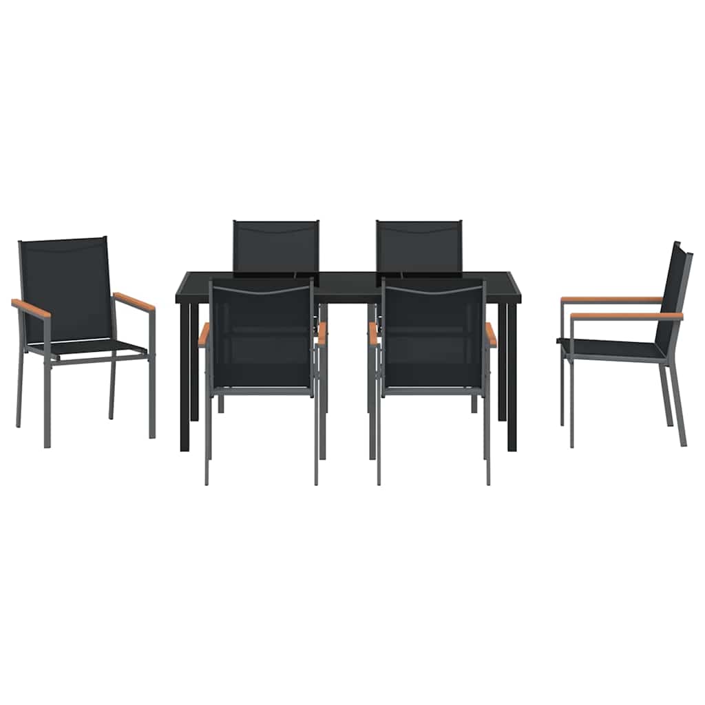 Tuin eettafelset 7 pcs Zwart Poedercoating staal