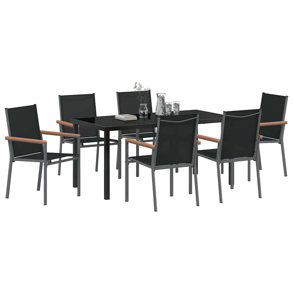 Tuin eettafelset 7 pcs Zwart Poedercoating staal