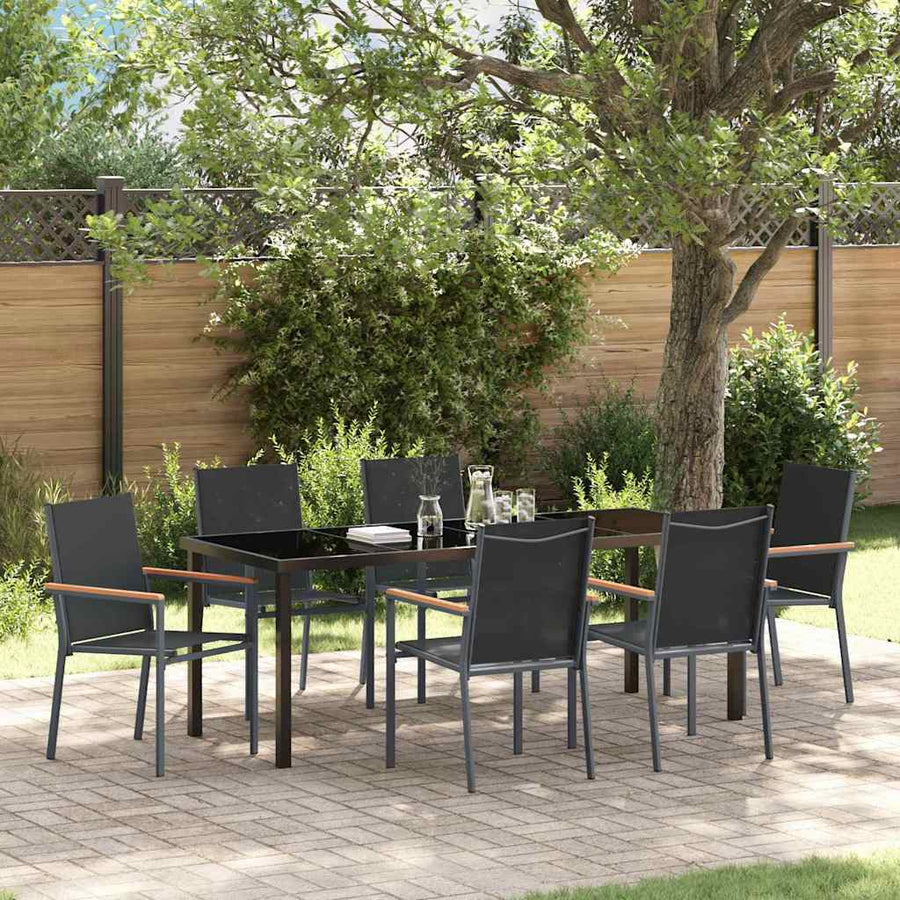 Tuin eettafelset 7 pcs Zwart Poedercoating staal