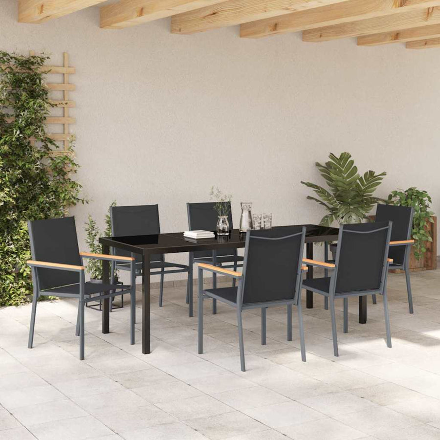Tuin eettafelset 7 pcs Zwart Poedercoating staal