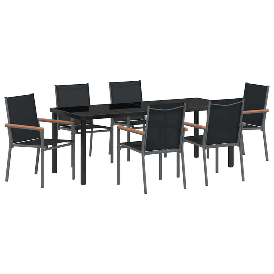 Tuin eettafelset 7 pcs Zwart Poedercoating staal