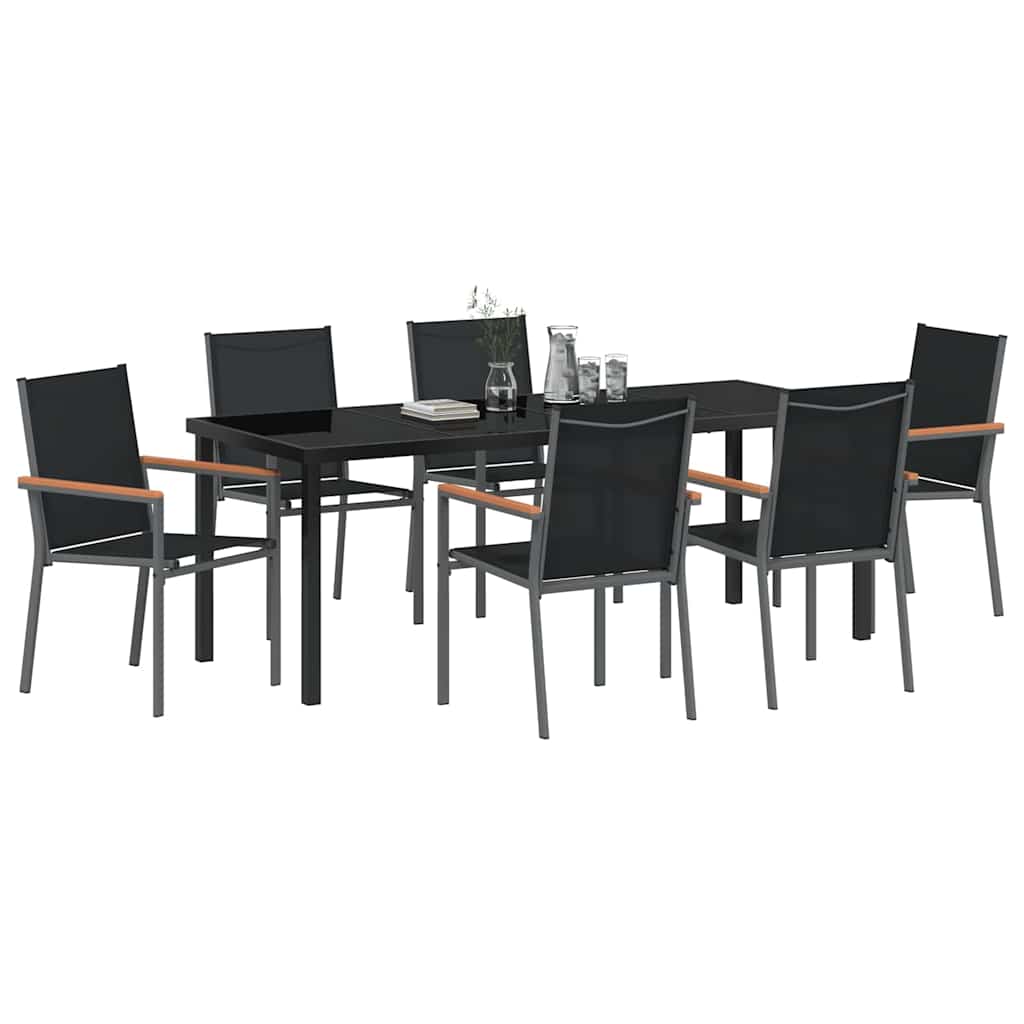 Tuin eettafelset 7 pcs Zwart Poedercoating staal