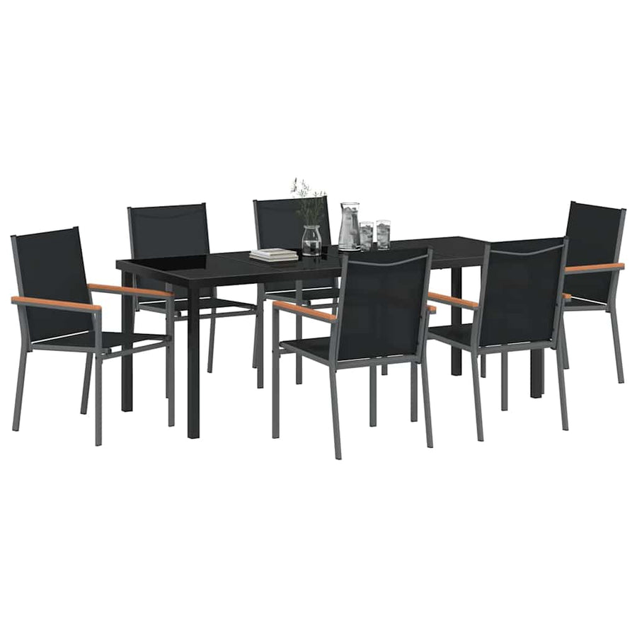 Tuin eettafelset 7 pcs Zwart Poedercoating staal