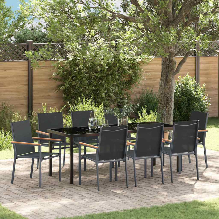 Tuin eettafelset 9 pcs Zwart Poedercoating staal