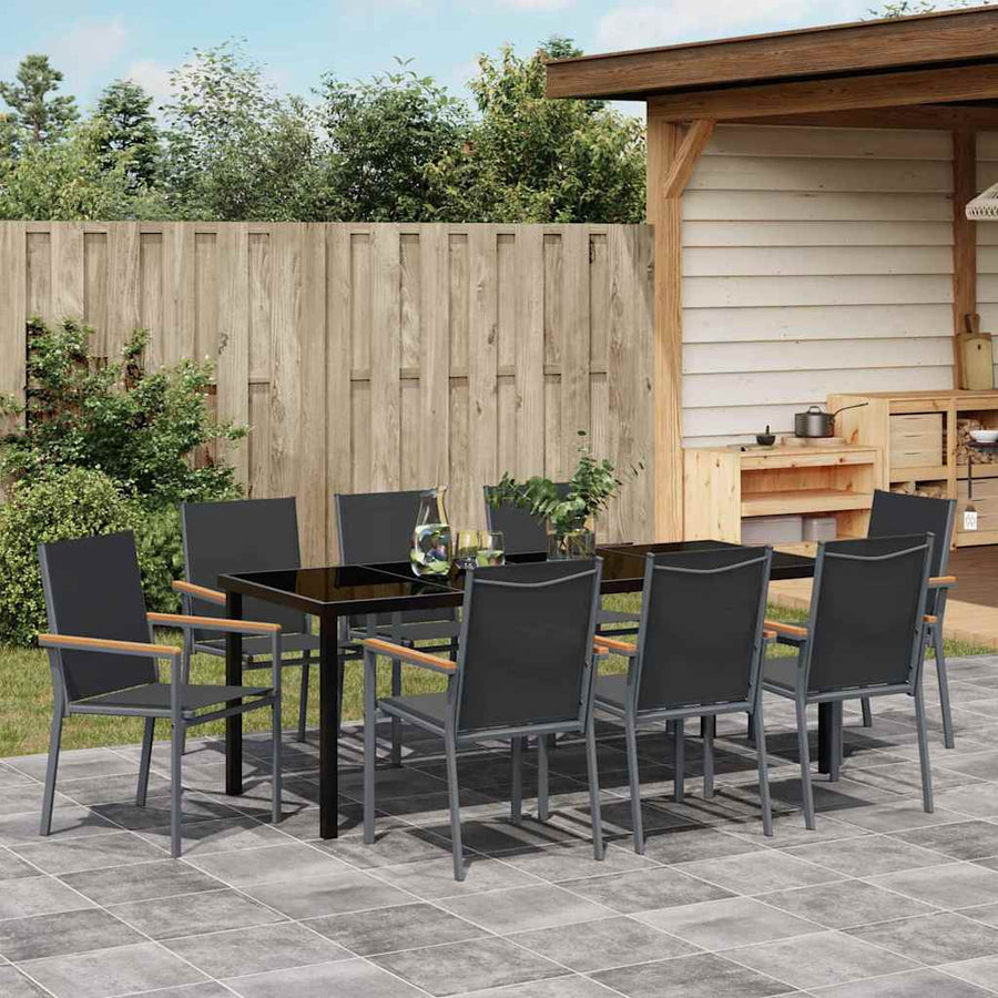 Tuin eettafelset 9 pcs Zwart Poedercoating staal