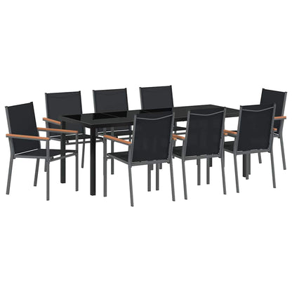 Tuin eettafelset 9 pcs Zwart Poedercoating staal