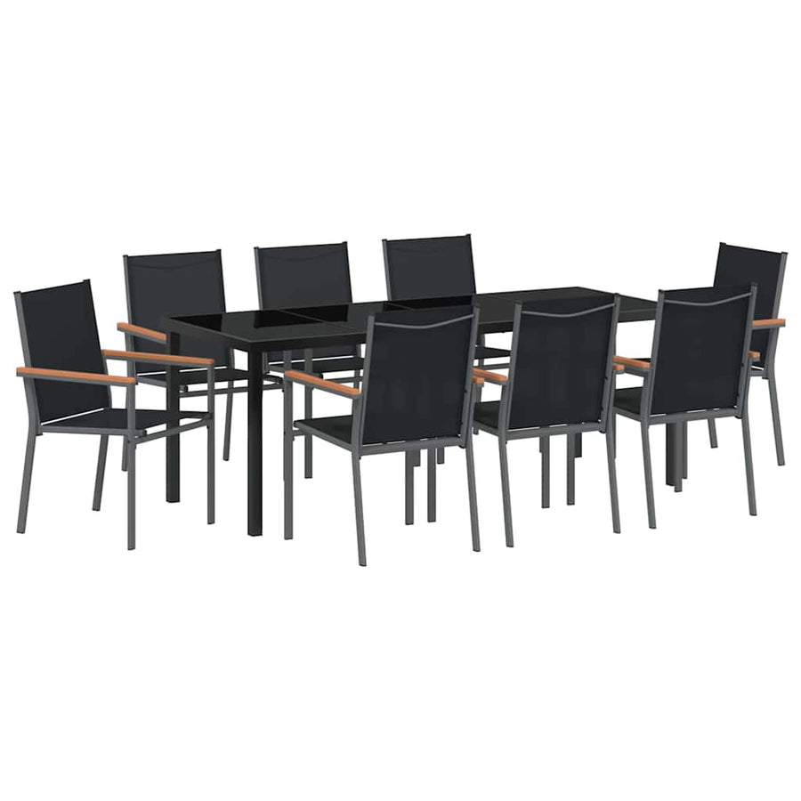 Tuin eettafelset 9 pcs Zwart Poedercoating staal