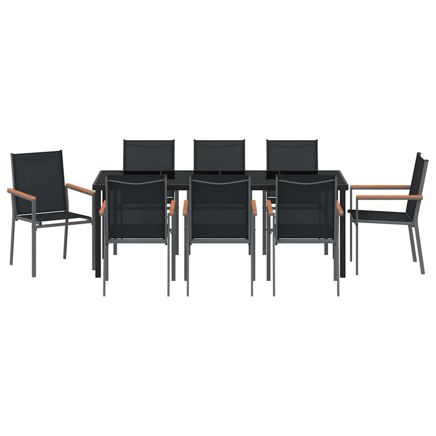 Tuin eettafelset 9 pcs Zwart Poedercoating staal