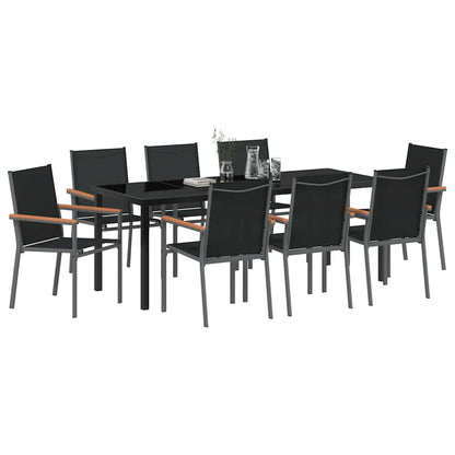 Tuin eettafelset 9 pcs Zwart Poedercoating staal