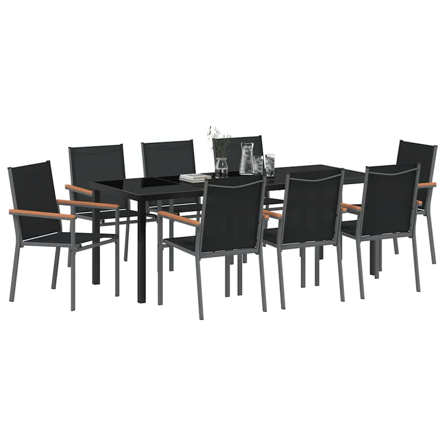 Tuin eettafelset 9 pcs Zwart Poedercoating staal