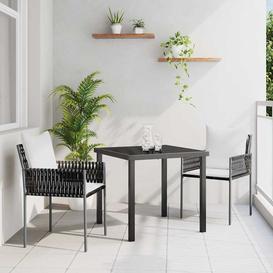Tuin eettafelset 3 pcs Bruin en zwart PE Rattan